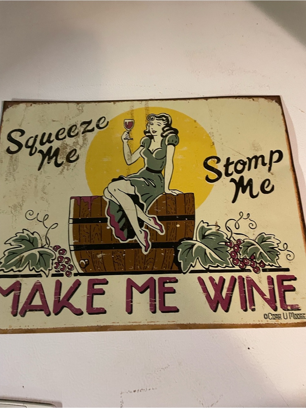 Vintage-Style Make Me Wine Wall Art - Yellow & Green